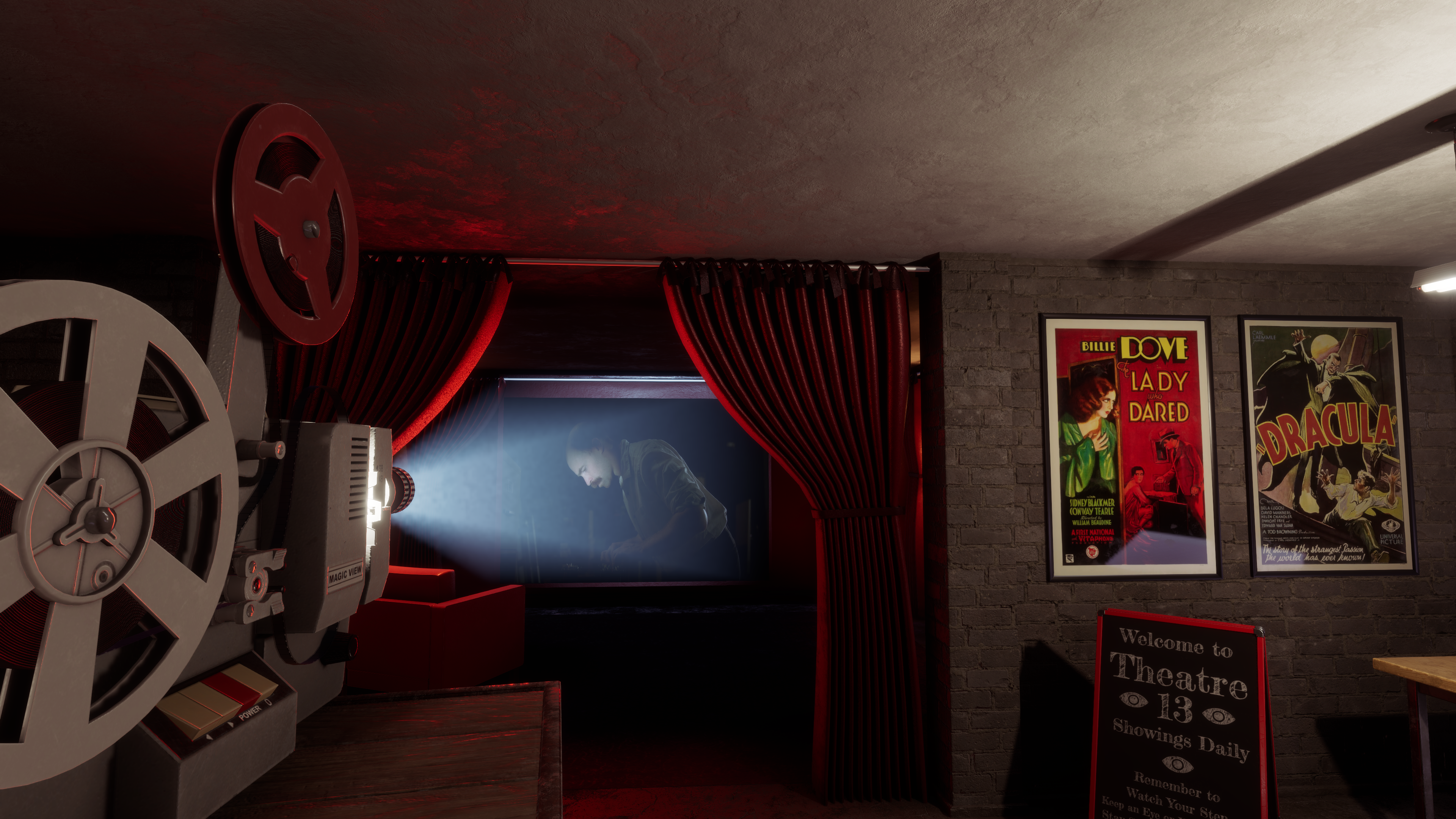 A screenshot showing a projector and film on a screen.